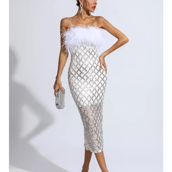 White Feather/Sequin Dress - Picture 2 of 4